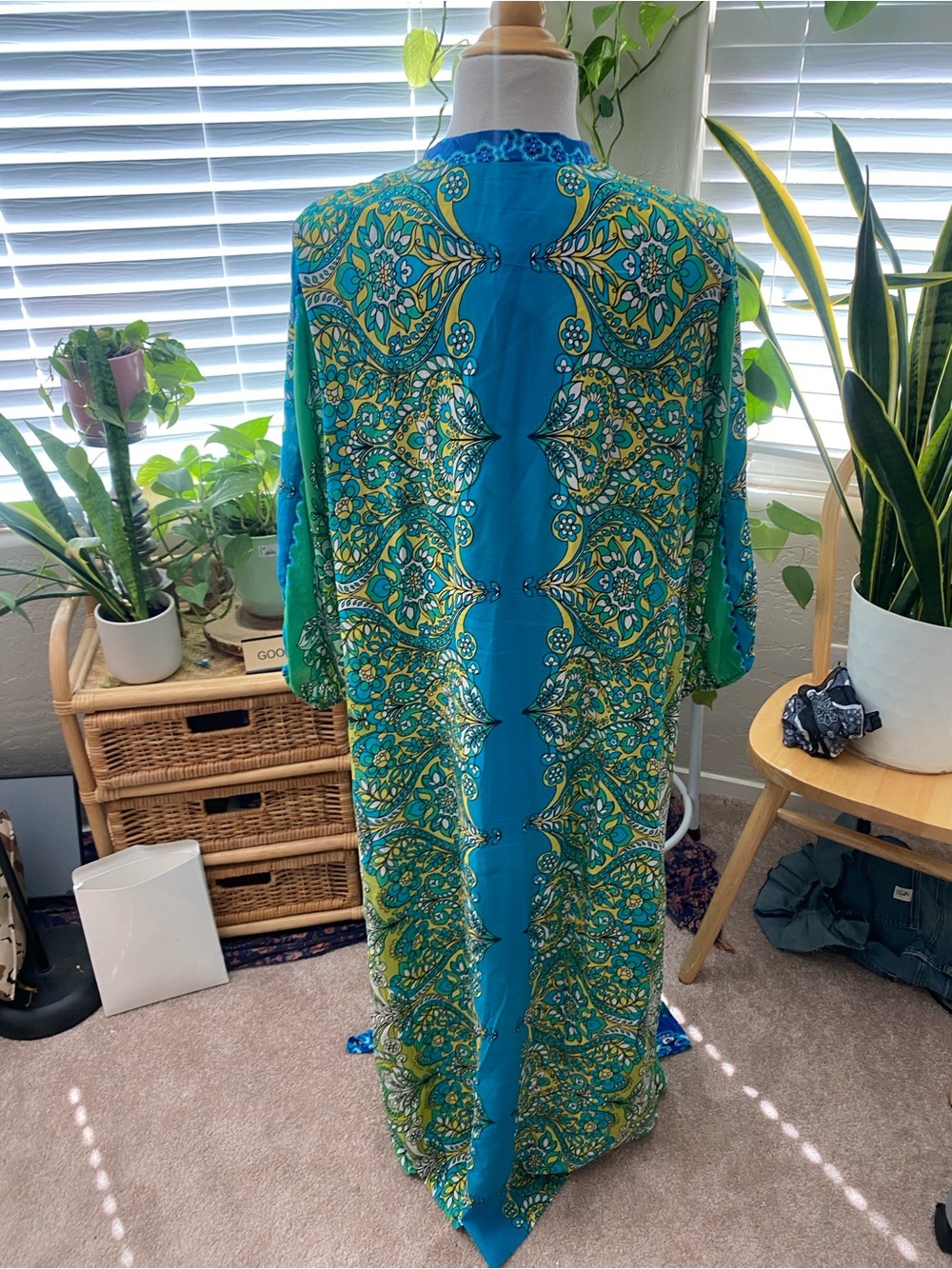 Johnny Was Blue & Green Floral Maxi Dress with Button-Front - Picture 5 of 7